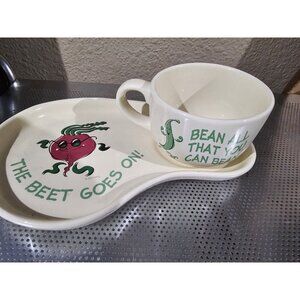 "The Beet Goes On" Snack PLATE W/ Bean Bowl Mug Stoneware Plate 2003 Vintage